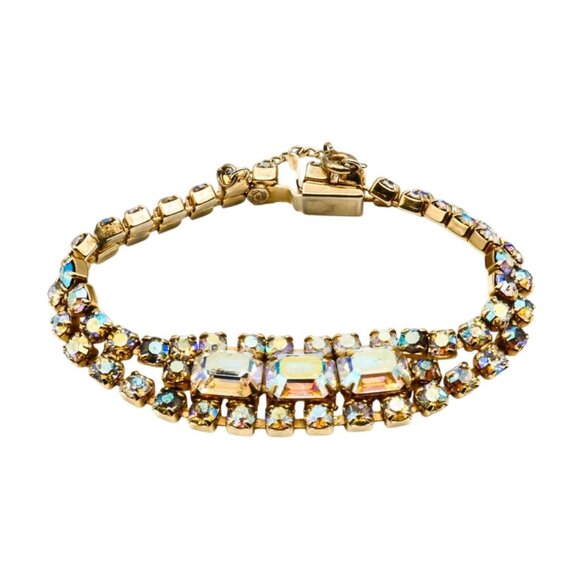 Vintage 1940's Kramer of New York Aurora Borealis Bracelet 7 Inches